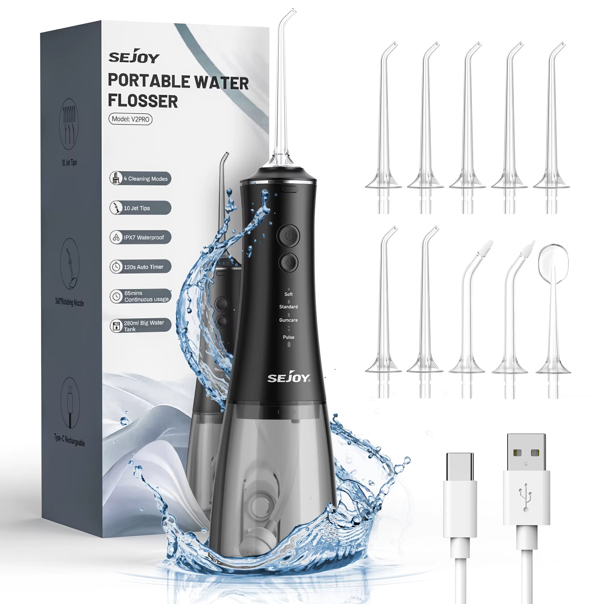 Dental Oral Irrigator USB Rechargeable Teeth Cleaner Portable Dental Water Flosser 5 Modes IPX7 Mouth Washing Machine